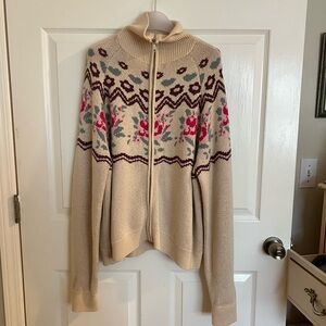 For Love And Lemons Cream Floral Turtleneck Sweater